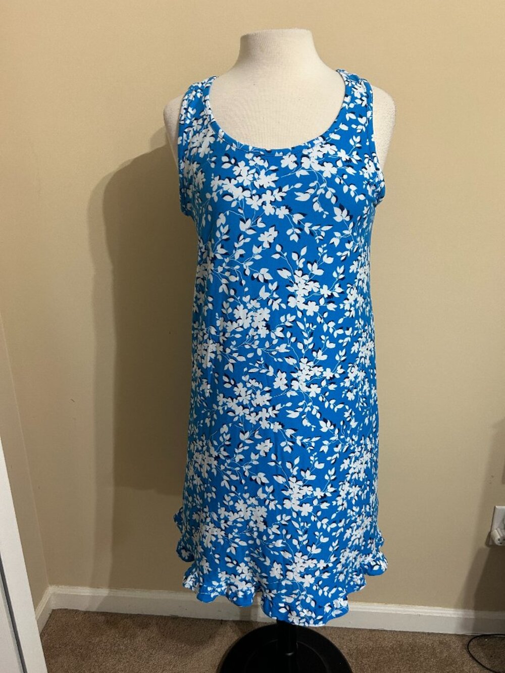 Draper James Floral Ruffle Hem Dress Blue White Size S / M Sleeveless jersey
